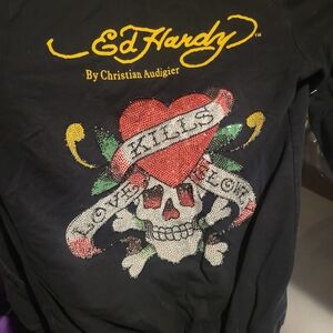 Vintage Ed Hardy Black Graphic Sweat Shirt Zipper Hoodie